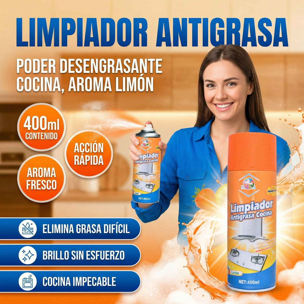 Espuma limpiadora antigrasa para cocina