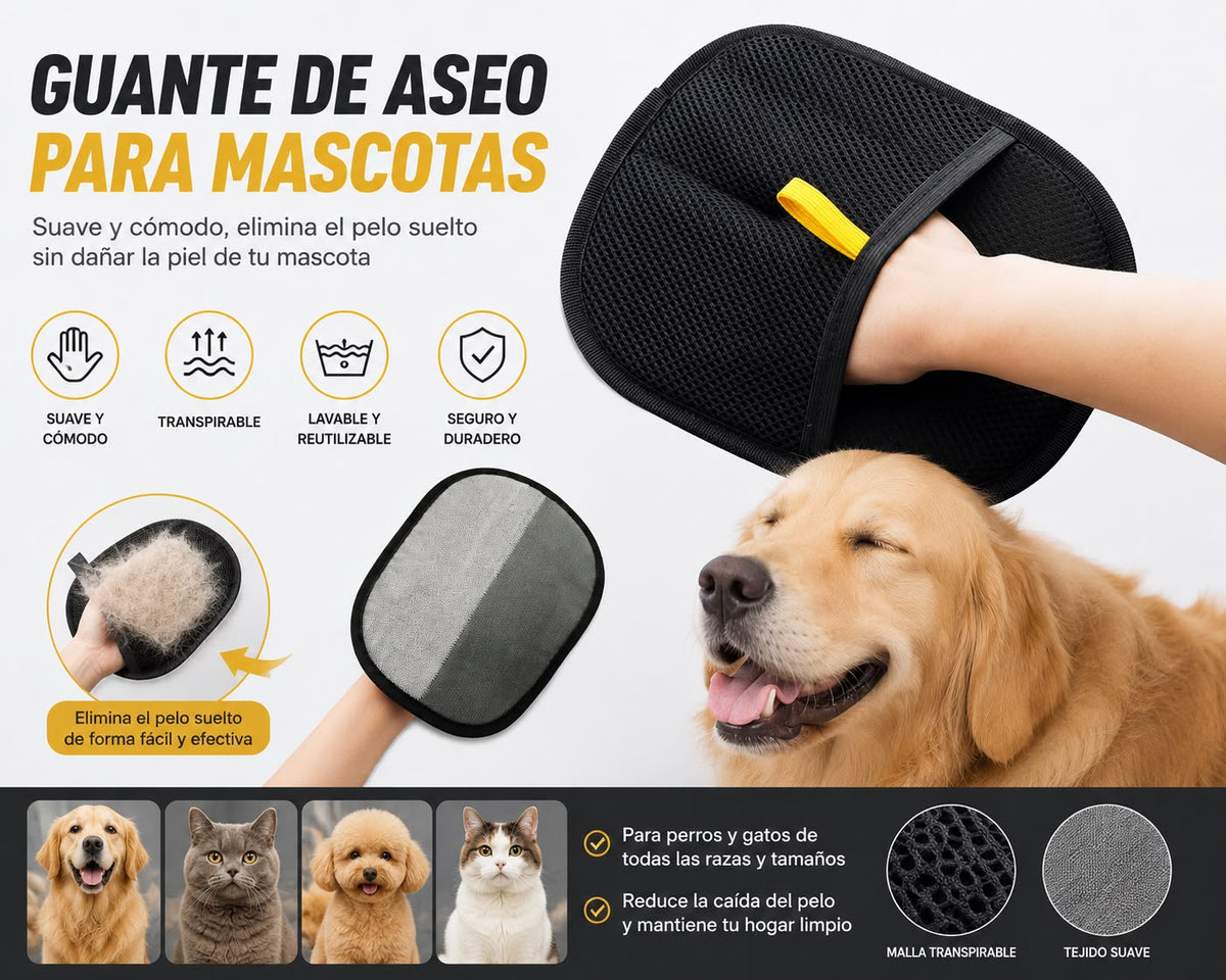 Guante quitapelos para perros y gatos